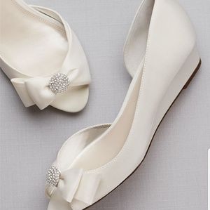 Bow-Embellished Satin D'Orsay Wedges
